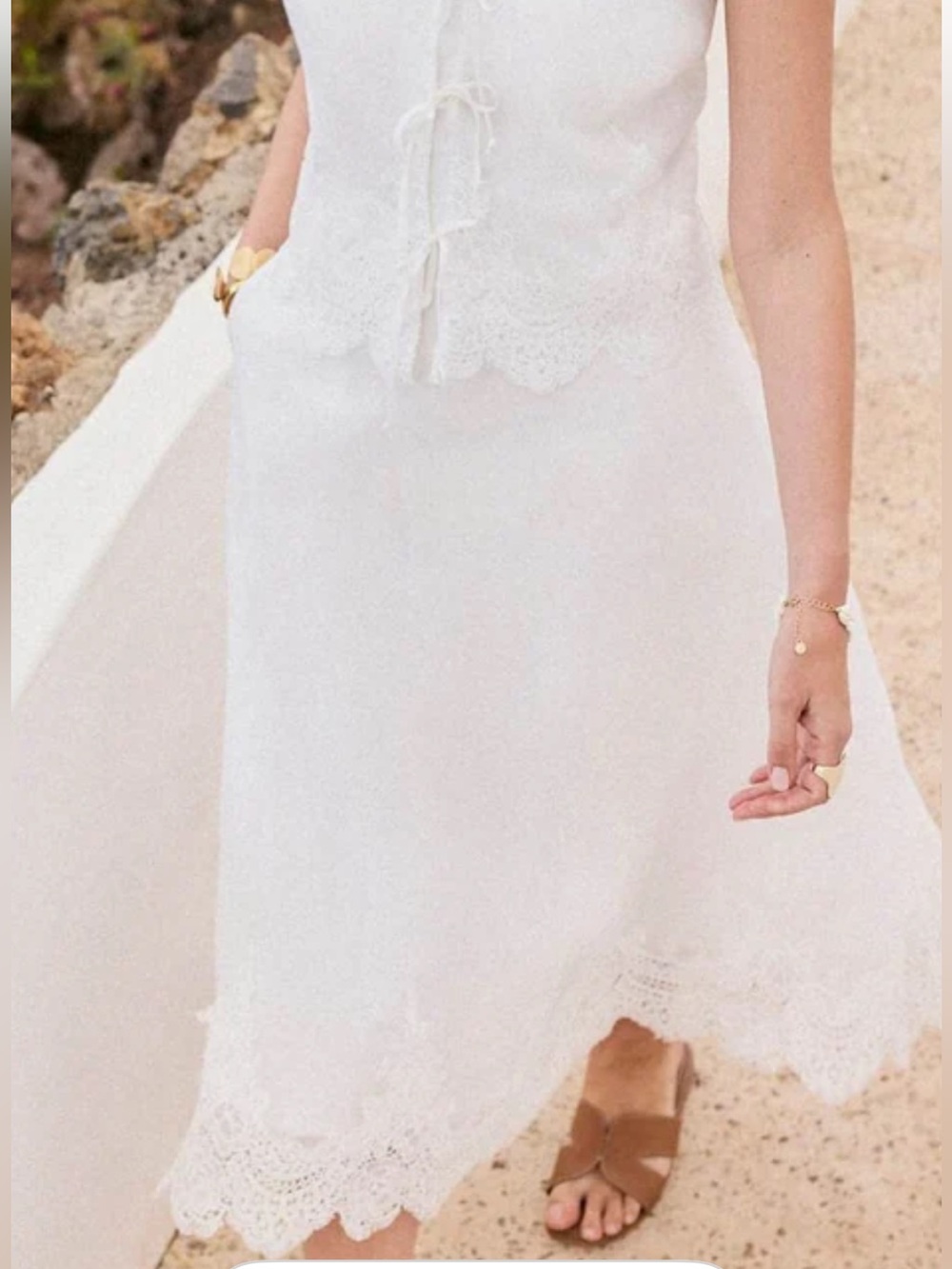 NWT Mint Velvet White Ramie Lace Trim Midi Skirt